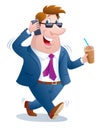 Business Man Walking and Talking on His Cell Phone Royalty Free Stock Photo