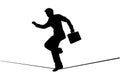 Business man walks on wire tightrope silhouette vector