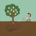 Business man watering idea tree