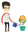 Business man watering money flower.