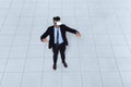 Business Man Wear Digital Glasses, Businessman Hold Hand Virtual Reality Top Angle View Royalty Free Stock Photo