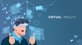 Business Man Wear Virtual Reality Digital Glasses Finance Graph Chart Interface Royalty Free Stock Photo