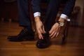 The man wears shoes Royalty Free Stock Photo