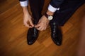 The man wears shoes Royalty Free Stock Photo