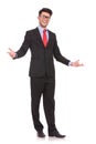 Business man wellcomes everybody Royalty Free Stock Photo