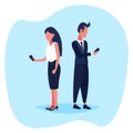 Business man woman couple using smartphone mobile app online people communication concept flat male female cartoon Royalty Free Stock Photo