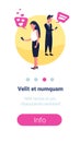 Business man woman couple using smartphone mobile app social media icons online people communication concept flat full Royalty Free Stock Photo