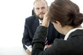 Business man woman at desk is unwell contract