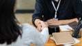 Business man and woman handshaking partner business handshake agreement cooperation Royalty Free Stock Photo