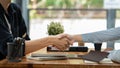 Business man and woman handshaking partner business handshake agreement cooperation Royalty Free Stock Photo