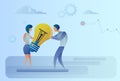 Business Man And Woman Holding Light Bulb Sharing New Creative Idea Concept Royalty Free Stock Photo