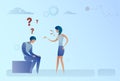 Business Man And Woman With Question Mark Pondering Problem Concept