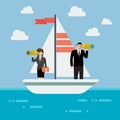 Business man and woman sailing and looking for future Royalty Free Stock Photo