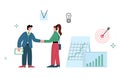 Business man and woman shake hands and reach an agreement, cartoon flat vector illustration on white. Royalty Free Stock Photo