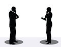 business man and woman silhouette on phone