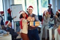 Business man and woman  take selfie photo shot  celebration on christmas Royalty Free Stock Photo