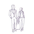 Business Man And Woman Walking With Suitcase Travel Together Sketch Silhouette Royalty Free Stock Photo