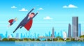 Business Man And Woman Wearing Red Cape Flying Over Modern City Businessman And Businesswoman Hero