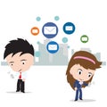 Business man and woman working on internet for send email to social network concept Royalty Free Stock Photo