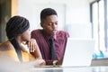 Business man and women African American black skin addressing working with laptop corporate business meeting in office Royalty Free Stock Photo