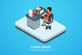Business Man Work Computer Laptop Workspace Copy Space 3d Isometric