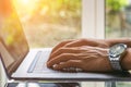 Business man working on laptop, Close up of hands of business man, Business concept Royalty Free Stock Photo