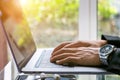 Business man working on laptop, Close up of hands of business man, Business concept Royalty Free Stock Photo