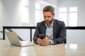 Business man working in office. Businessman in casual suit using laptop in office. Business man office worker in formal Royalty Free Stock Photo