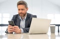 Business man working in office. Businessman in casual suit using laptop in office. Business man office worker in formal Royalty Free Stock Photo