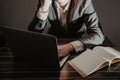 Business man working at office with laptop and documents on his desk, consultant lawyer concept Royalty Free Stock Photo