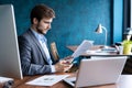 Business man working at office with laptop and documents on his desk, consultant lawyer concept. Royalty Free Stock Photo