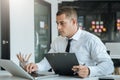 Business man working at office with laptop and documents on his desk, financial adviser analyzing data Royalty Free Stock Photo