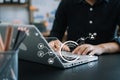 Business man working at office with laptop and documents on his desk, financial adviser analyzing data Royalty Free Stock Photo