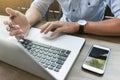 Business man working at office with laptop and documents on his desk freelancer concept Royalty Free Stock Photo