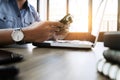 Business man working at office with laptop and documents on his desk freelancer concept Royalty Free Stock Photo