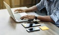 Business man working at office with laptop and documents on his desk freelancer concept Royalty Free Stock Photo