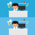 Business man works at a desk vector illustration.
