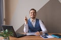 Business man works in an office with laptop and documents on his desk in shirt Royalty Free Stock Photo