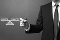 Business man writing Quality and Quantity - Balance Concept Royalty Free Stock Photo