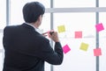 Business man is writing on sticky notes Royalty Free Stock Photo