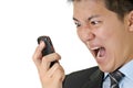 Business man yell to phone Royalty Free Stock Photo