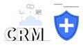 Cloud-Based CRM System and Data Security Icon with Protection and Integration Symbols Royalty Free Stock Photo