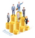 Business management concept background. Business people worker team with gold coin stack