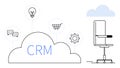 Customer Relationship Management CRM Concept with Cloud, Gear, Chat Bubble, Shopping Cart, and Light Bulb Icons Royalty Free Stock Photo