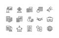 Business and management flat line icons set. Vector illustration component parts for a successful company. Editable