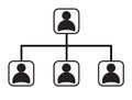 Business management network hierarchy icon on white background.