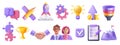 3D teamwork partner icon set, vector puzzle, person avatar, handshake, partnership project funnel. Royalty Free Stock Photo