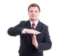 Business manager or businessman showing timeout gesture