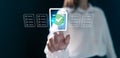 Business manager implemented document management concept using online technology, transforming office into seamless cyberspace