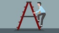 Business mand climb up the iron stairs. Royalty Free Stock Photo